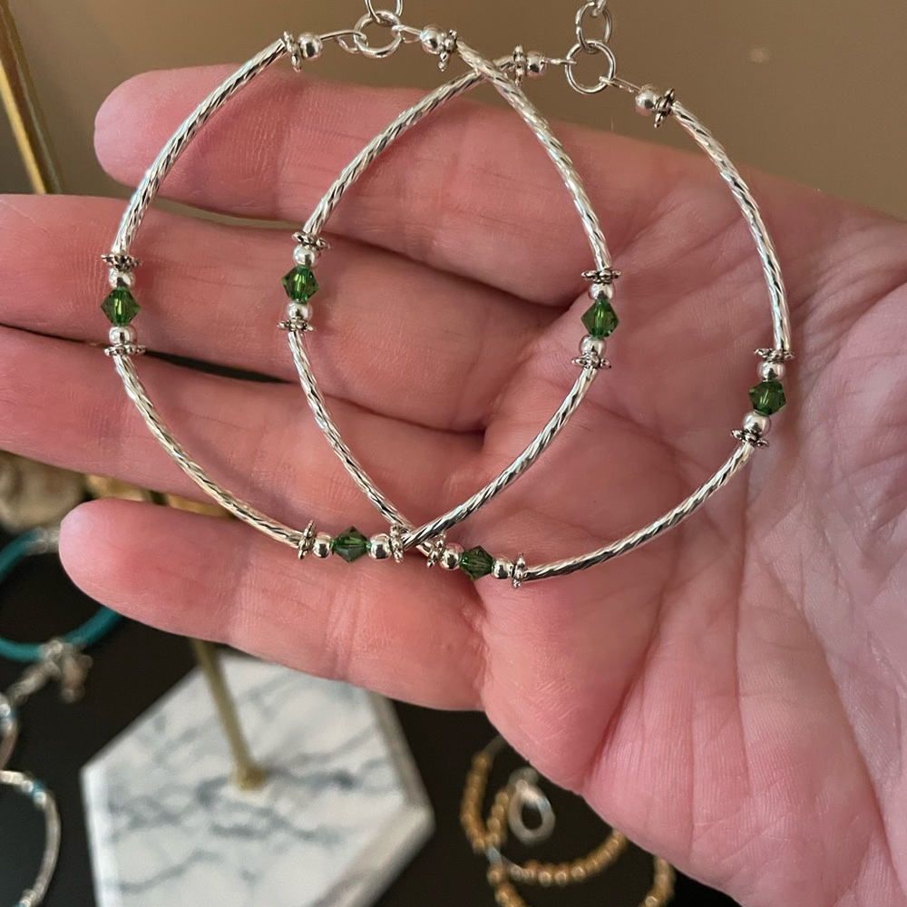 Sleek Silver and Green earrings with Reflective Finish